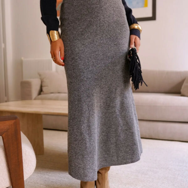 JUPE FALBALA LAINAGE GRIS