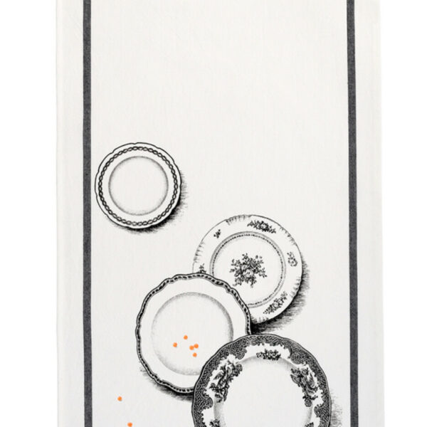 torchon avec ganse et serigraphie assiettes anciennes