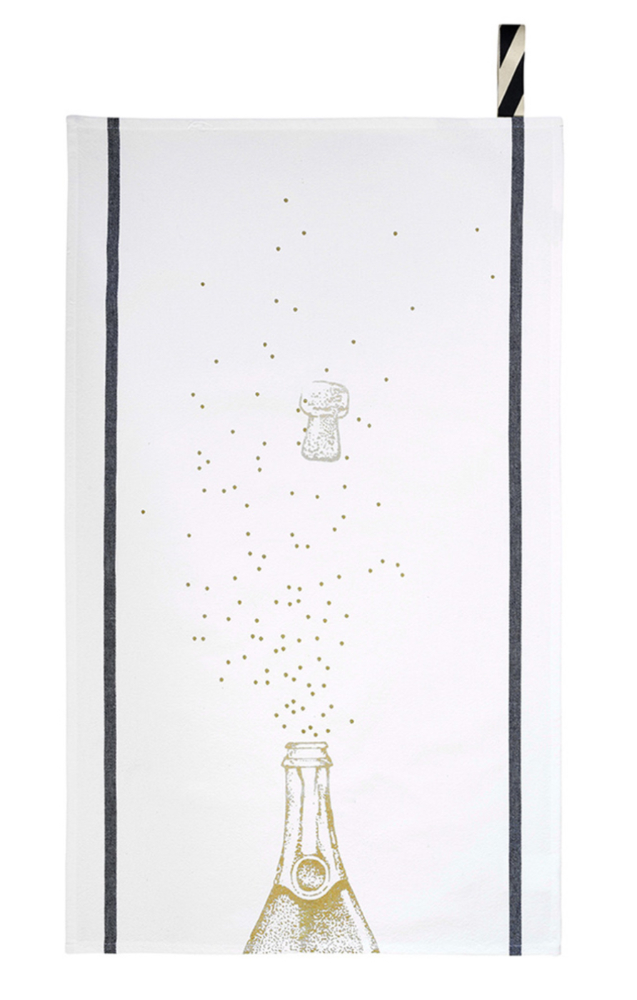 torchon serigraphie bouteille de champagne doré